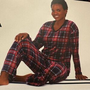 2 PIECE NAUTICA PLAID SILKY STRETCH FLEECE SLEEPWEAR LOUNGE SET PLUS SIZE NWT